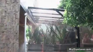 Cute babes get horny talking outdoor