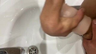 Masturbation in bathroom with sex toy