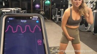 Sexy Girl Working out with Remote Control Sex Toy in Public Gym