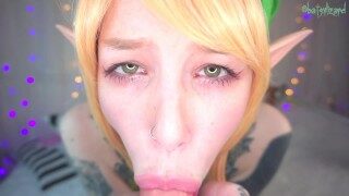 Link suck huge dick blowjob POV cosplay teen ahegao facefuck