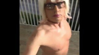 Slutty trans public exhibitionist sissy dildo ass fuck nude in public