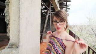 Hot girl running naked and masturbate in abandoned house