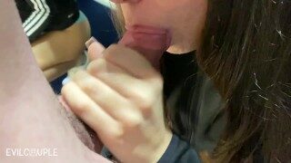 Risky blowjob in the dressing room ( almost got caught) – Amateur