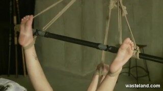 Slutty Submissive Blonde Bound In Ropes Fucked By Machine And Whipped Ass