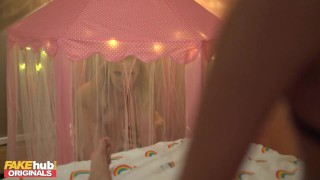 FAKE FAMILY Stuck in a Tent – Step Dad Fucks Step Daughter & Mom