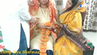 Indian step mom damad and her step daughter enjoying sex on her step daughter’s wedding first night in