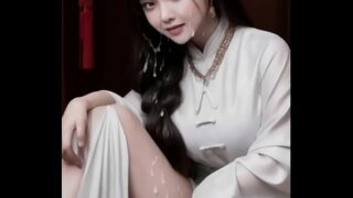 AI generated (animation) white Chinese dress (hanfu) girls covered with cum, smiling embarrassingly