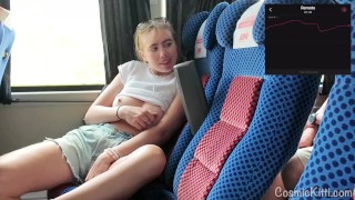 Risky! Girl Cums on Public Bus with Vibrator